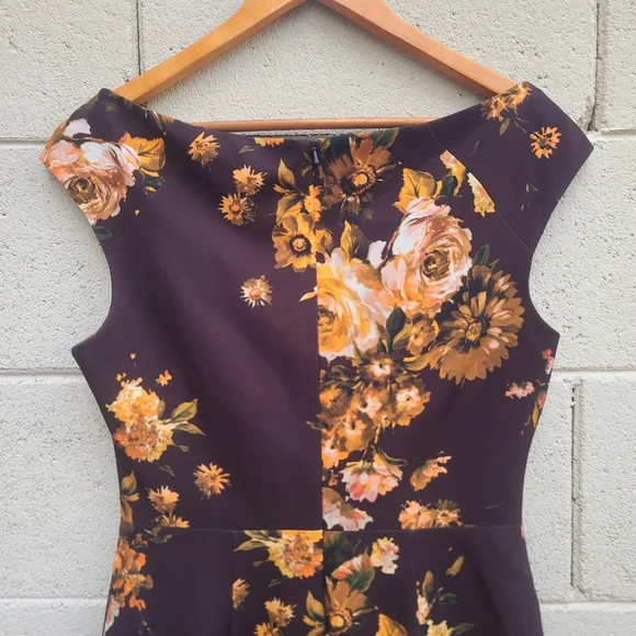 Black HaloEllaria Floral Column Dress NEW Size 8 Fall Tones